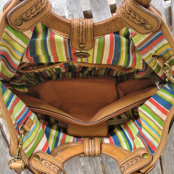 FOSSIL Tweed Fabric Wood Handle Satchel Crossbody Bag - Picture 3 of 6